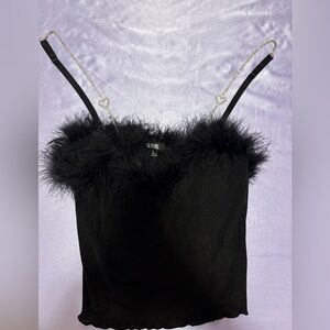 Black Faux Fur Trim tank